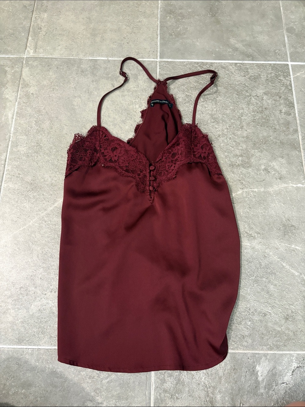 Abercrombie & Fitch Wine Lace-Trim Satin Top
